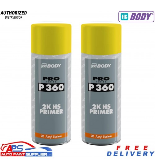 HB Body P360 High Build Primer Aerosol Yellow 400ml - Pack of 2 2K HS